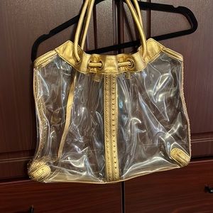 Michael Kors leather and plastic shopper tote for game day or beach. 1990s